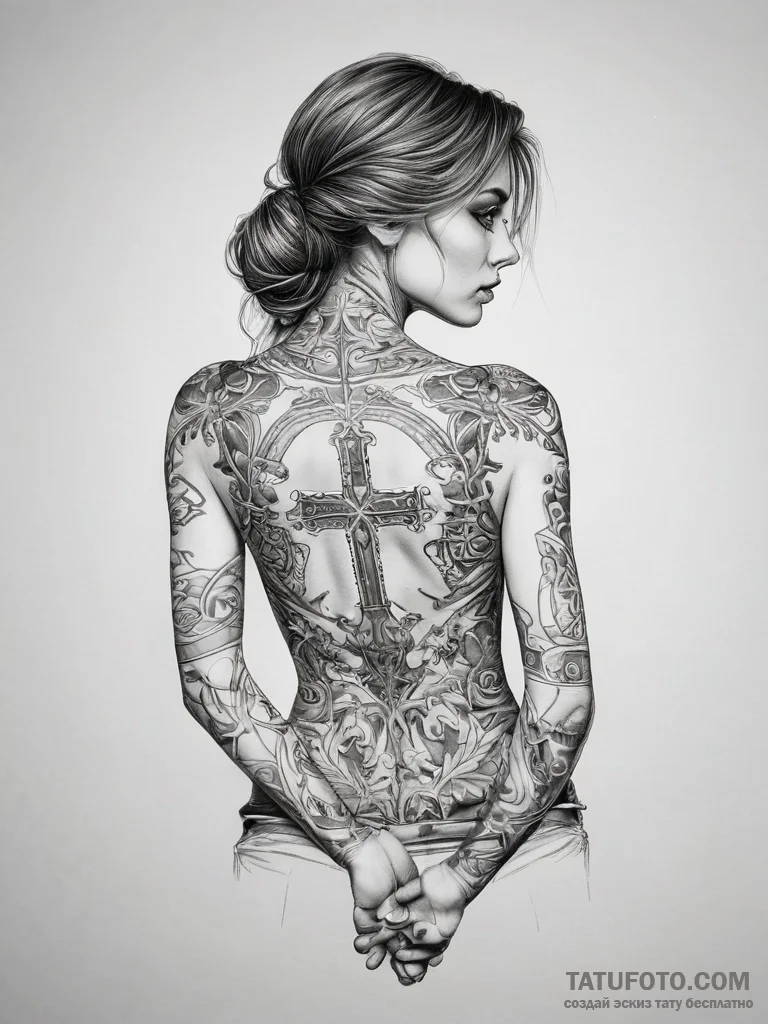 Tattoo sketch fine line of a person's back, c... - эскиз тату (№1757382728_0, 09.09.2025 01:52) — Tatufoto.com