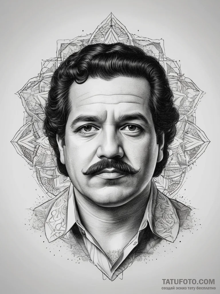 Tattoo sketch pablo escobar with a mustache,... - эскиз тату (№1757382932_0, 09.09.2025 01:55) — Tatufoto.com