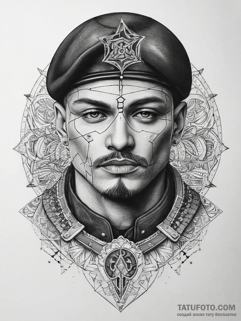 Tattoo sketch soldier with a key, tattoo flas... - эскиз тату (№1757383527_0, 09.09.2025 02:05) — Tatufoto.com