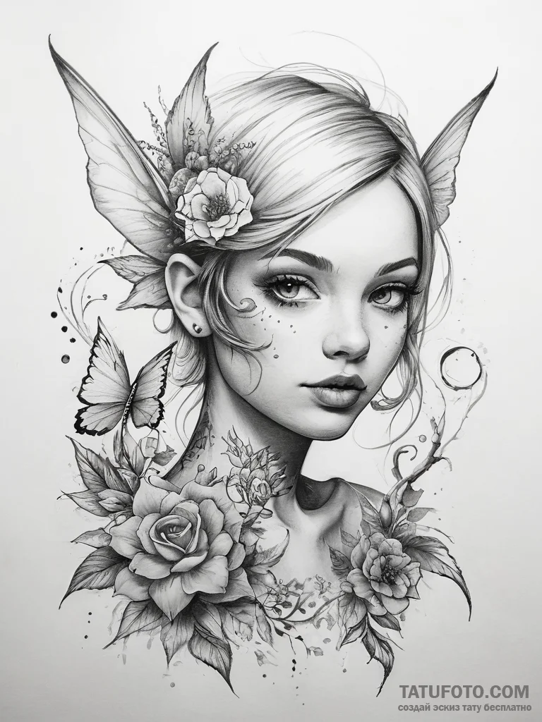 Tattoo sketch pixie - эскиз тату (№1757383721_0, 09.09.2025 02:08) — Tatufoto.com