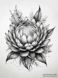 Tattoo sketch king protea - эскиз тату (№1757384915_0, 09.09.2025 02:28) — Tatufoto.com