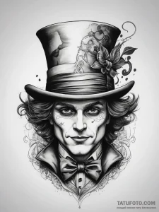 Tattoo sketch the mad hatter hat, ink illustr... - эскиз тату (№1757385307_0, 09.09.2025 02:35) — Tatufoto.com
