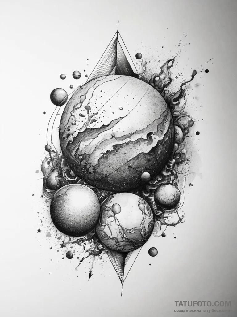 Tattoo sketch planets tattoo, ink illustratio... - эскиз тату (№1757388265_0, 09.09.2025 03:24) — Tatufoto.com