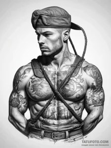 Tattoo sketch soldier with a rope - эскиз тату (№1757389652_0, 09.09.2025 03:47) — Tatufoto.com