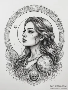 Tattoo sketch tarot card moon - эскиз тату (№1757390651_0, 09.09.2025 04:04) — Tatufoto.com