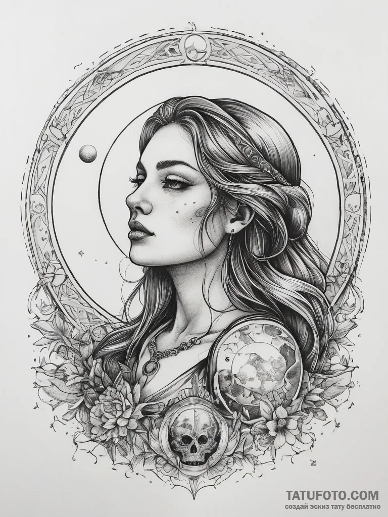 Tattoo sketch tarot card moon - эскиз тату (№1757390651_0, 09.09.2025 04:04) — Tatufoto.com