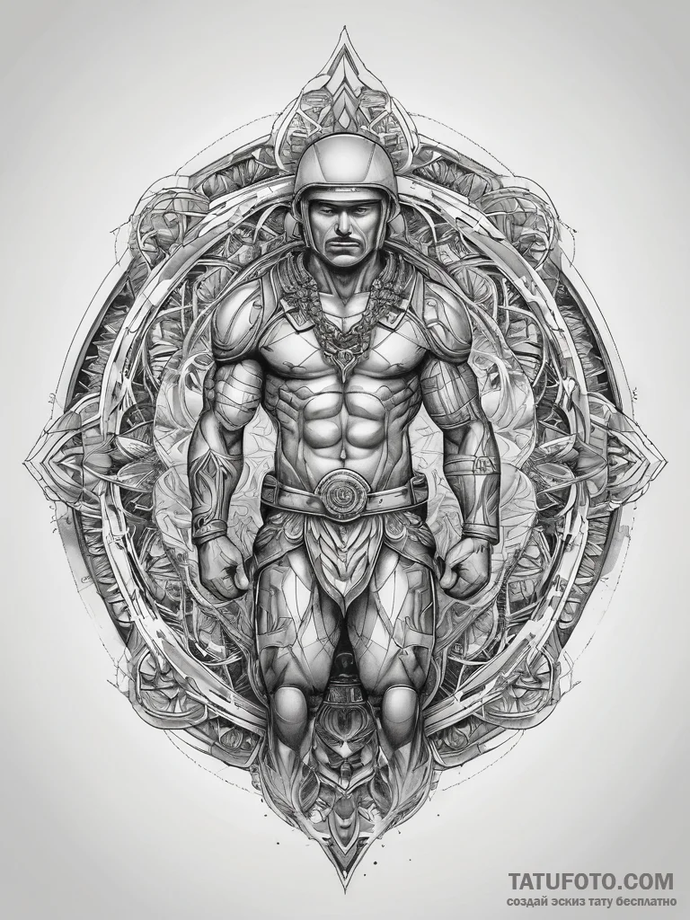 Tattoo sketch soldier with a chain, ink illus... - эскиз тату (№1757392434_0, 09.09.2025 04:33) — Tatufoto.com