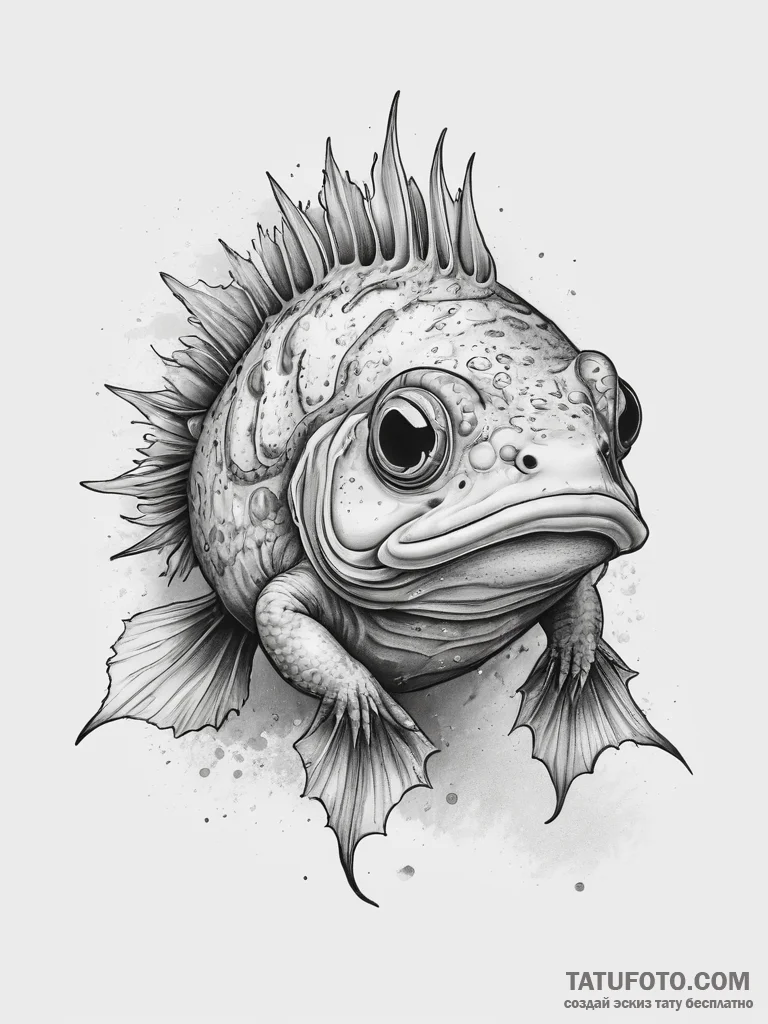 Tattoo sketch toadfish, ink illustration for... - эскиз тату (№1757392632_0, 09.09.2025 04:37) — Tatufoto.com