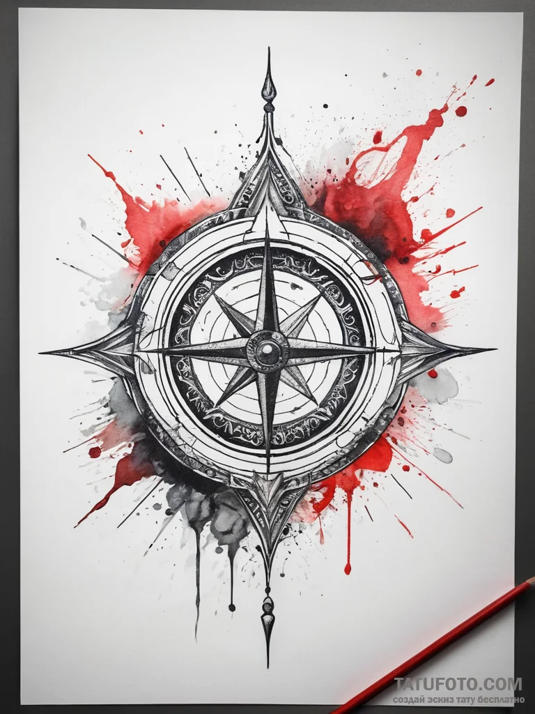 Tattoo sketch compass and kaaba, tattoo drawi... - эскиз тату (№1757393622_0, 09.09.2025 04:53) — Tatufoto.com