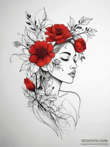 Tattoo sketch florist a person with flowers,... - эскиз тату (№1757394205_0, 09.09.2025 05:03) — Tatufoto.com