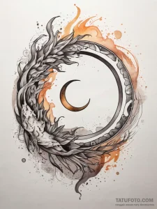 Tattoo sketch ouroboros with a sun and moon,... - эскиз тату (№1757395185_0, 09.09.2025 05:19) — Tatufoto.com