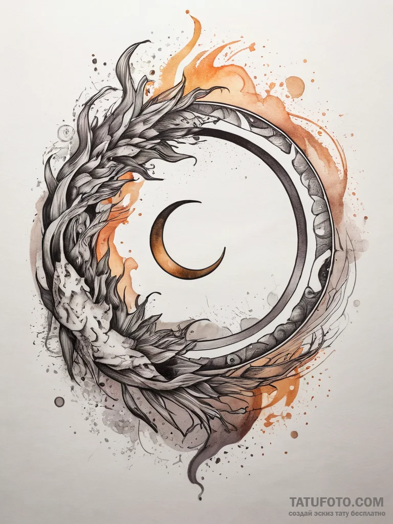Tattoo sketch ouroboros with a sun and moon,... - эскиз тату (№1757395185_0, 09.09.2025 05:19) — Tatufoto.com