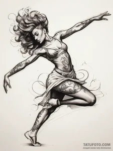 Tattoo sketch dancer silhouette in motion, ta... - эскиз тату (№1757395785_0, 09.09.2025 05:29) — Tatufoto.com