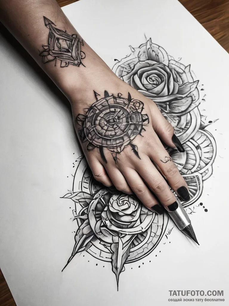 Tattoo sketch hands with a pen, artistic tatt... - эскиз тату (№1757398571_0, 09.09.2025 06:16) — Tatufoto.com