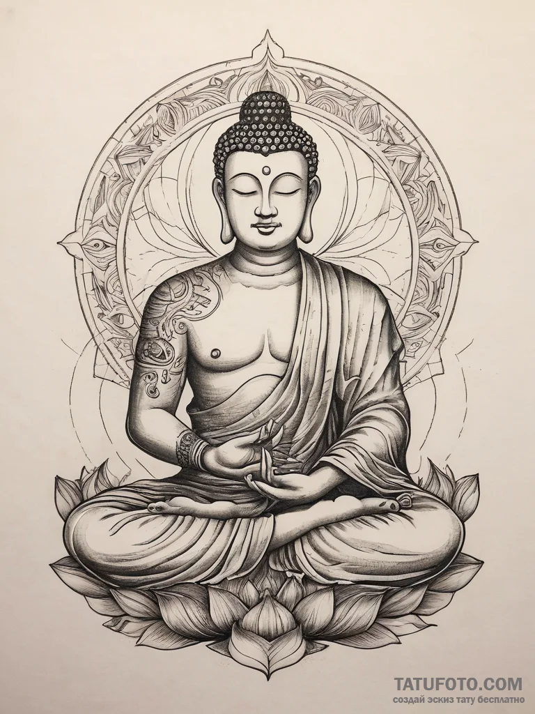 Tattoo sketch buddha in lotus pose, tattoo sk... - эскиз тату (№1757398773_0, 09.09.2025 06:19) — Tatufoto.com
