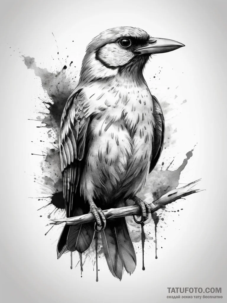 Tattoo sketch graphic птица, ink illustration... - эскиз тату (№1757398966_0, 09.09.2025 06:22) — Tatufoto.com
