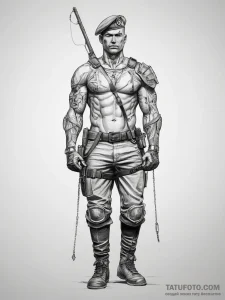 Tattoo sketch soldier with a chain, concept a... - эскиз тату (№1757399558_0, 09.09.2025 06:32) — Tatufoto.com