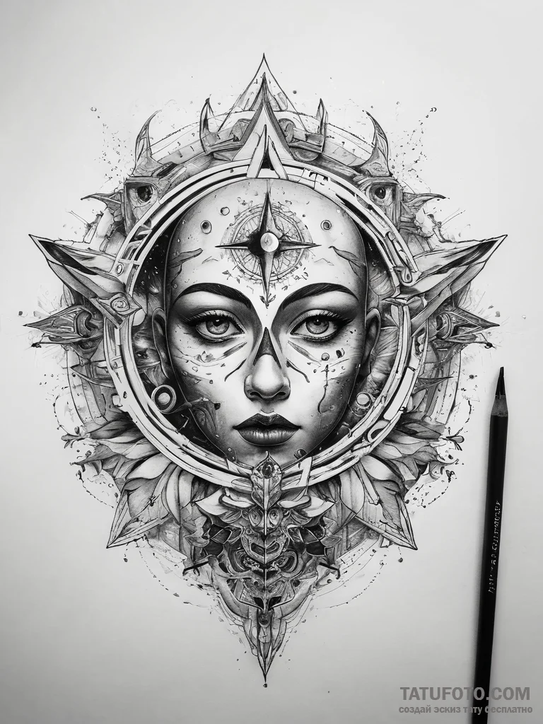 Tattoo sketch cosmic history - эскиз тату (№1757402143_0, 09.09.2025 07:15) — Tatufoto.com