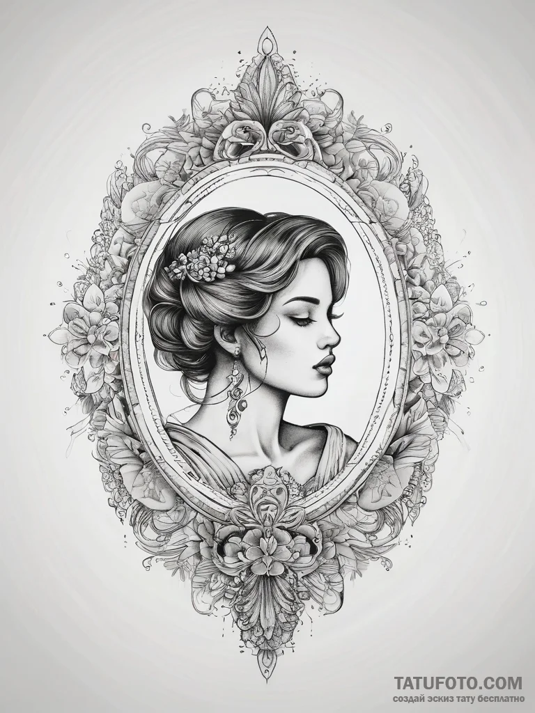 Tattoo sketch vintage mirror tattoo, ink illu... - эскиз тату (№1757403129_0, 09.09.2025 07:32) — Tatufoto.com
