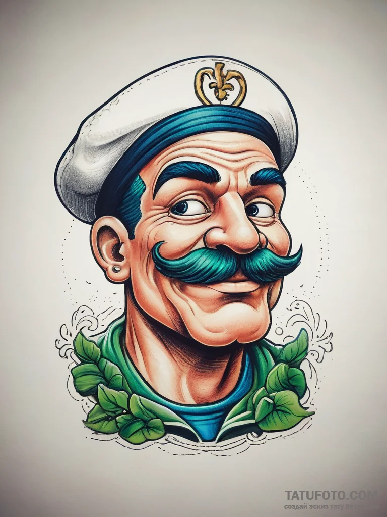 Tattoo sketch popeye with spinach, tattoo dra... - эскиз тату (№1757403330_0, 09.09.2025 07:35) — Tatufoto.com