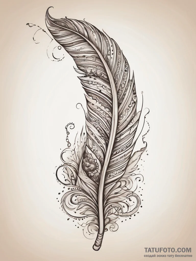 Tattoo sketch old scroll with a feather, conc... - эскиз тату (№1757405894_0, 09.09.2025 08:18) — Tatufoto.com