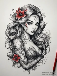 Tattoo sketch mermaid, tattoo flash sheet des... - эскиз тату (№1757408268_0, 09.09.2025 08:57) — Tatufoto.com