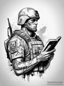 Tattoo sketch soldier with a book, tattoo ske... - эскиз тату (№1757408863_0, 09.09.2025 09:07) — Tatufoto.com