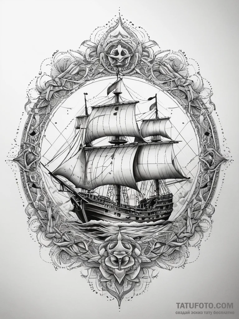 Tattoo sketch a pirate ship, tattoo sketch de... - эскиз тату (№1757411641_0, 09.09.2025 09:54) — Tatufoto.com