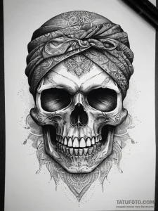 Tattoo sketch skull with a bandana, ink illus... - эскиз тату (№1757413222_0, 09.09.2025 10:20) — Tatufoto.com