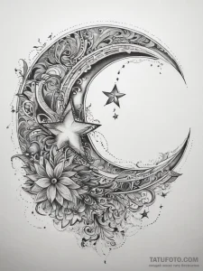 Tattoo sketch crescent moon with a star, tatt... - эскиз тату (№1757414392_0, 09.09.2025 10:39) — Tatufoto.com