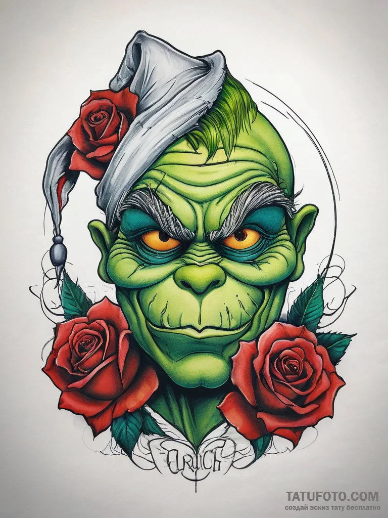 Tattoo sketch the grinch with a death, tattoo... - эскиз тату (№1757415586_0, 09.09.2025 10:59) — Tatufoto.com