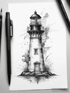 Tattoo sketch lighthouse, tattoo line art, bl... - эскиз тату (№1757416353_0, 09.09.2025 11:12) — Tatufoto.com