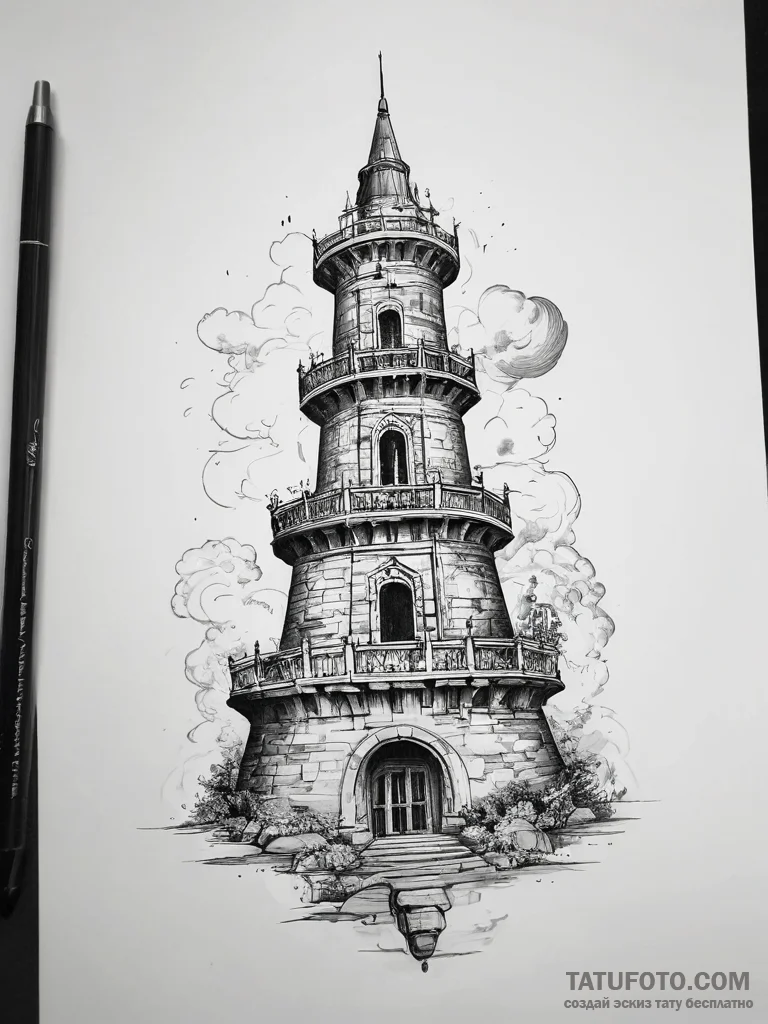 Tattoo sketch tower - эскиз тату (№1757417707_0, 09.09.2025 11:35) — Tatufoto.com