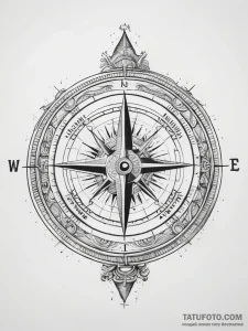 Tattoo sketch compass pointing to mecca, tatt... - эскиз тату (№1757419064_0, 09.09.2025 11:57) — Tatufoto.com