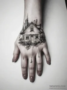 Tattoo sketch hands with a home - эскиз тату (№1757421035_0, 09.09.2025 12:30) — Tatufoto.com