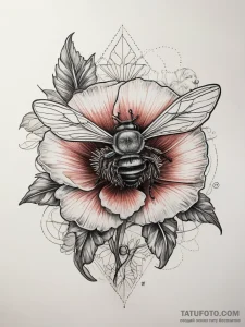 Tattoo sketch poppy with a bee, tattoo sketch... - эскиз тату (№1757422395_0, 09.09.2025 12:53) — Tatufoto.com