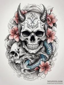 Tattoo sketch skull, tattoo line art, on a cl... - эскиз тату (№1757427109_0, 09.09.2025 14:11) — Tatufoto.com