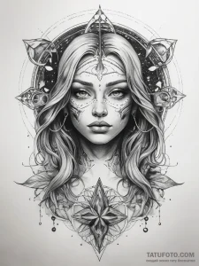 Tattoo sketch cosmic being - эскиз тату (№1757427301_0, 09.09.2025 14:15) — Tatufoto.com