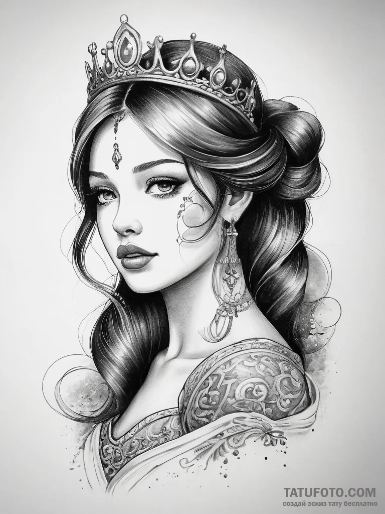 Tattoo sketch princess tattoo - эскиз тату (№1757428071_0, 09.09.2025 14:27) — Tatufoto.com