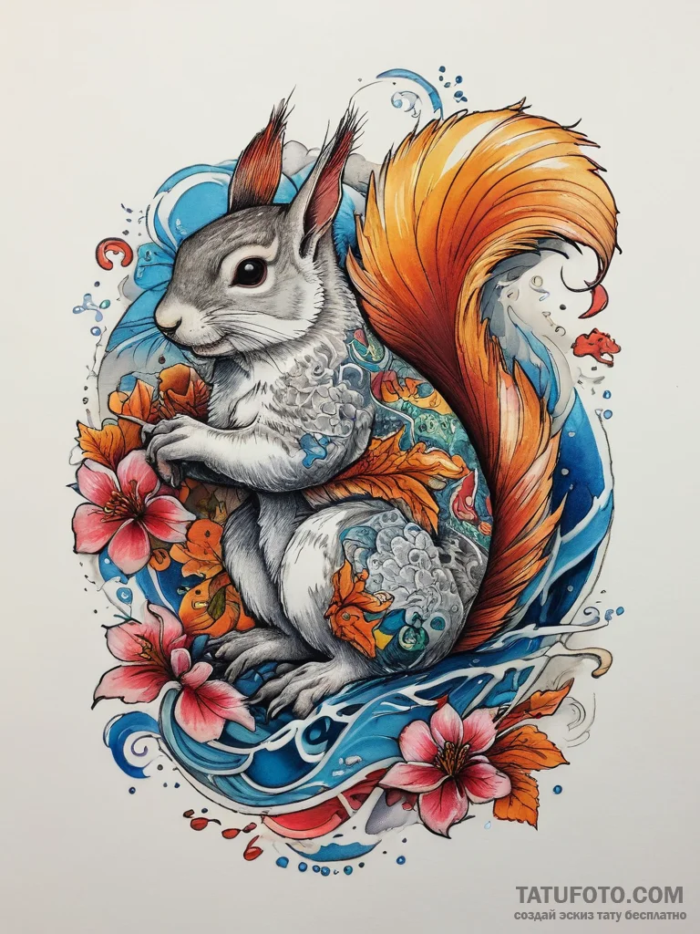 Tattoo sketch puns a squirrel that says "i'm... - эскиз тату (№1757429240_0, 09.09.2025 14:47) — Tatufoto.com