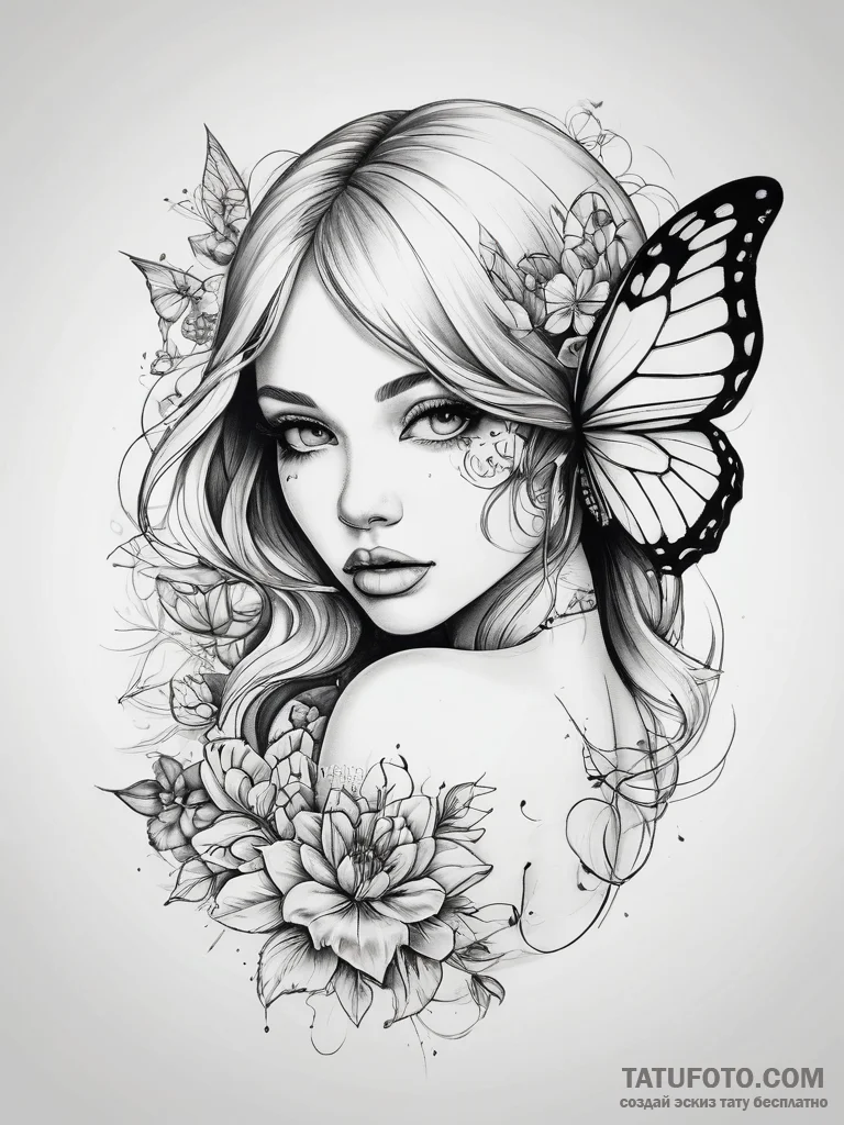 Tattoo sketch butterfly girl tattoo, tattoo l... - эскиз тату (№1757430442_0, 09.09.2025 15:07) — Tatufoto.com