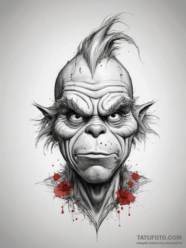Tattoo sketch the grinch with a skin, tattoo... - эскиз тату (№1757435734_0, 09.09.2025 16:35) — Tatufoto.com