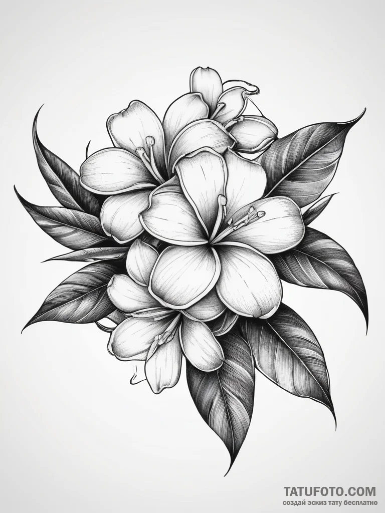 Tattoo sketch plumeria flower, ink illustrati... - эскиз тату (№1757438678_0, 09.09.2025 17:24) — Tatufoto.com