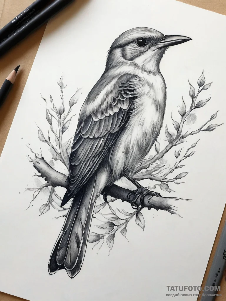 Tattoo sketch mockingbird - эскиз тату (№1757440046_0, 09.09.2025 17:47) — Tatufoto.com