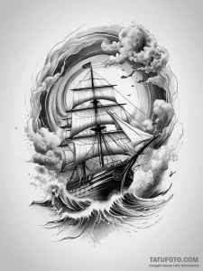 Tattoo sketch ocean storm, artistic tattoo sk... - эскиз тату (№1757440435_0, 09.09.2025 17:53) — Tatufoto.com