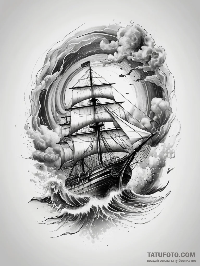 Tattoo sketch ocean storm, artistic tattoo sk... - эскиз тату (№1757440435_0, 09.09.2025 17:53) — Tatufoto.com