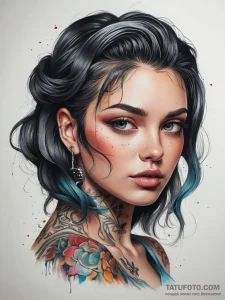 Tattoo sketch neo-traditional портрет девушки... - эскиз тату (№1757441025_0, 09.09.2025 18:03) — Tatufoto.com