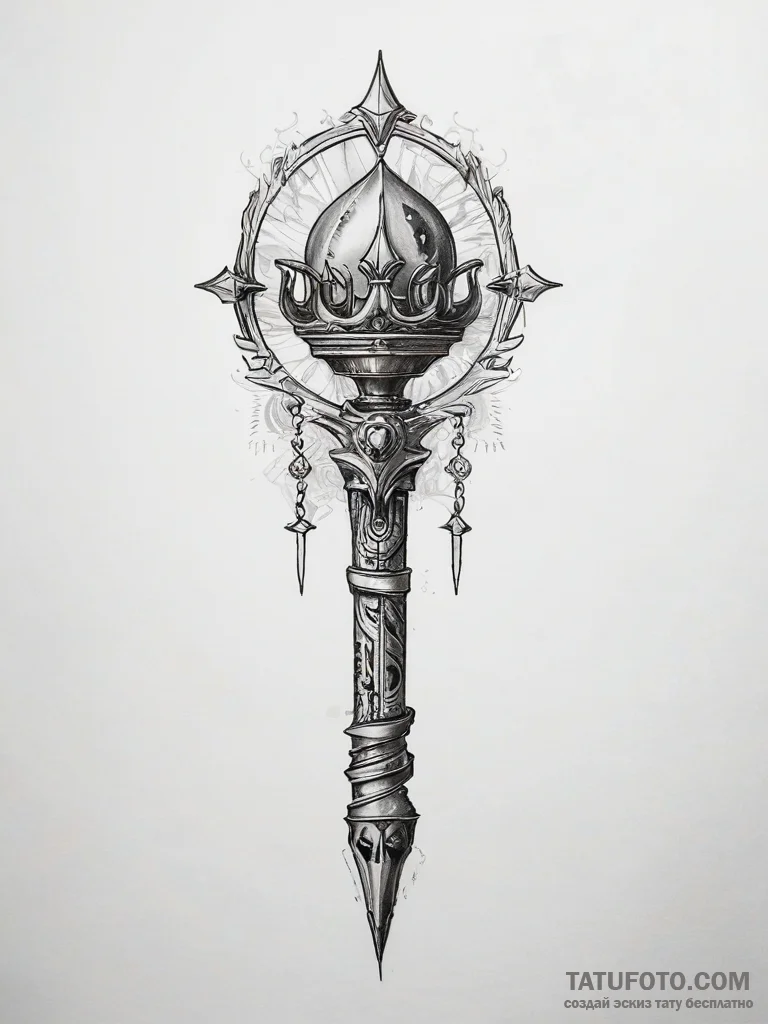 Tattoo sketch king's scepter - эскиз тату (№1757442400_0, 09.09.2025 18:26) — Tatufoto.com