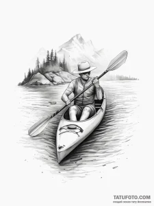 Tattoo sketch kayaking on a river, concept ar... - эскиз тату (№1757442787_0, 09.09.2025 18:33) — Tatufoto.com