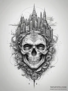 Tattoo sketch city, ink illustration for tatt... - эскиз тату (№1757443965_0, 09.09.2025 18:52) — Tatufoto.com